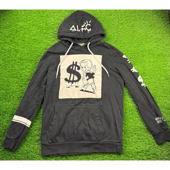 Forever 21 Alec Monopoly Richie Hoodie Mens L Black Graphic Pullover Streetwear - Picture 1 of 10
